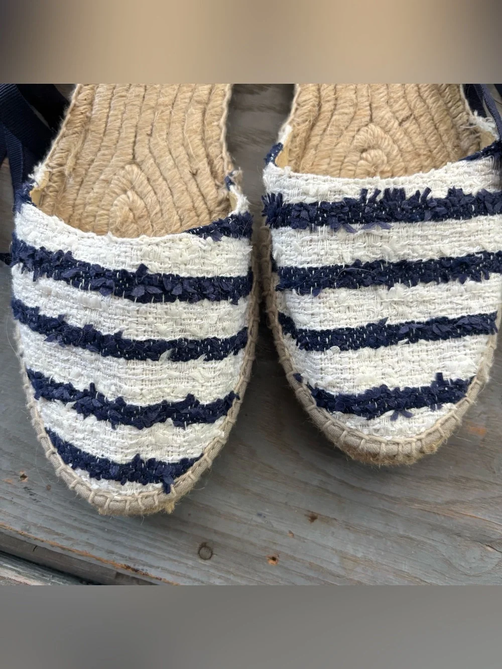 Manebi navy and white canvas espadrille sandals | size 39